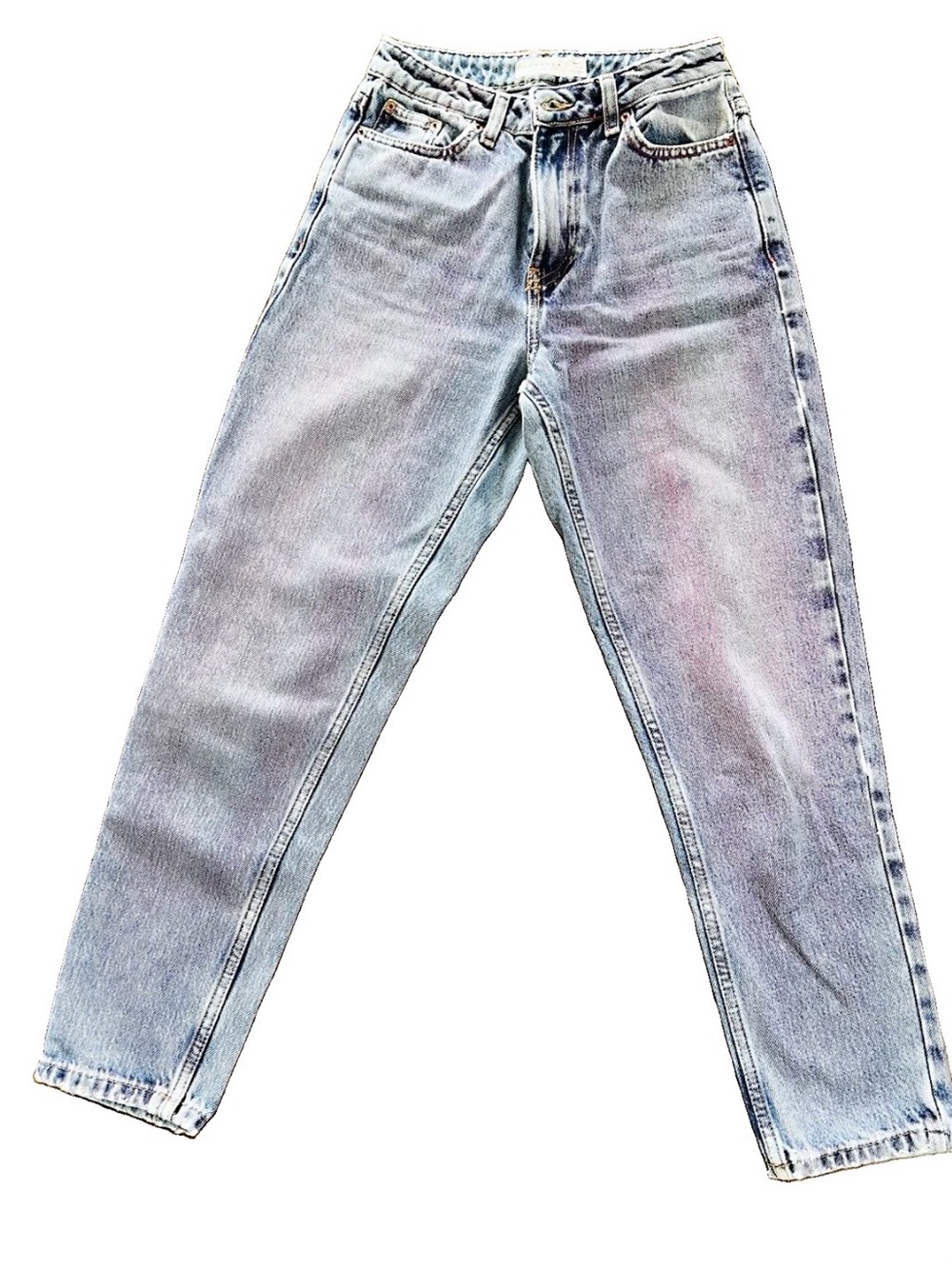 Topshop Women’s High Rise Mom Jeans In Light Blue/Pink Wash